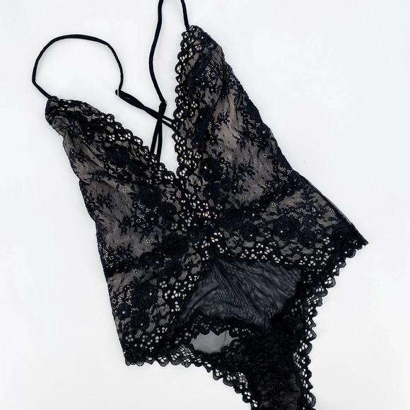 Victoria's Secret Tops - Victoria's Secret M Black Lace detail v-neck criss-cross bodysuit Teddy